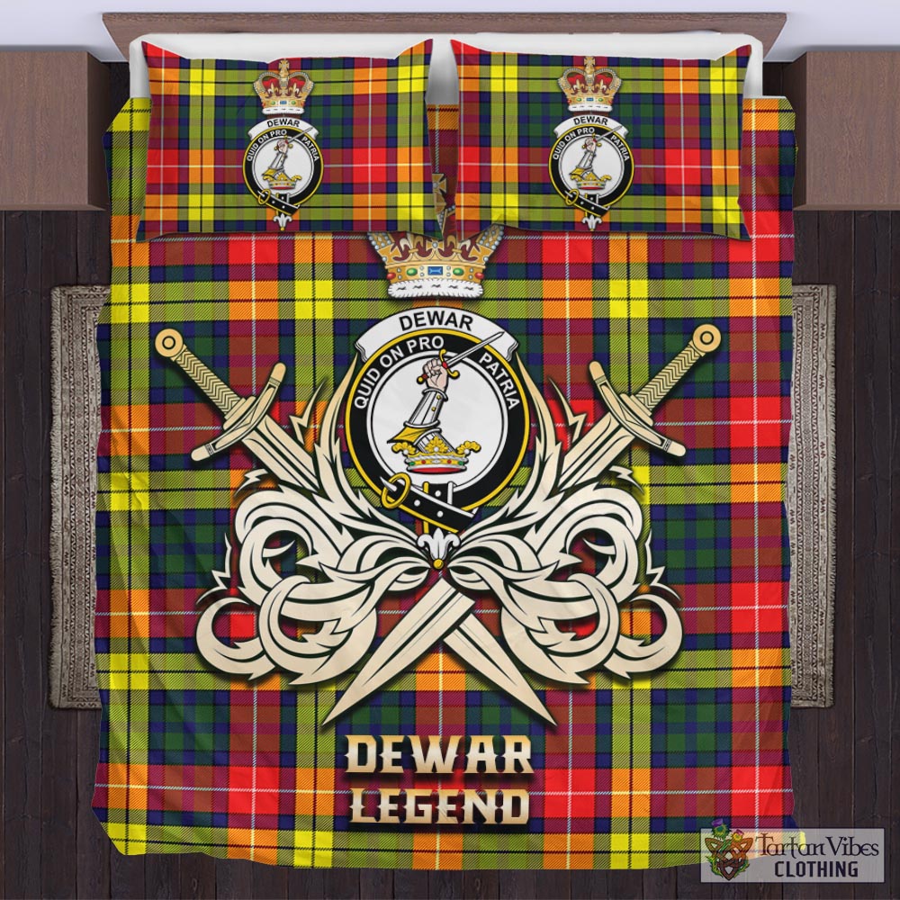 Tartan Vibes Clothing Dewar Tartan Bedding Set with Clan Crest and the Golden Sword of Courageous Legacy