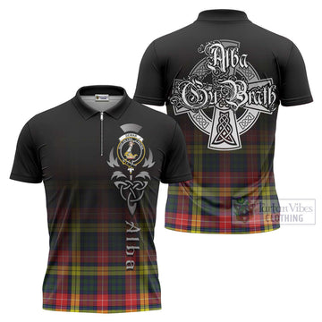 Dewar Tartan Zipper Polo Shirt Featuring Alba Gu Brath Family Crest Celtic Inspired Unisex - Tartan Vibes Clothing