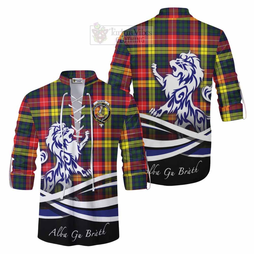 Dewar Tartan Ghillie Kilt Shirt with Alba Gu Brath Regal Lion Emblem Men - Tartan Vibes Clothing