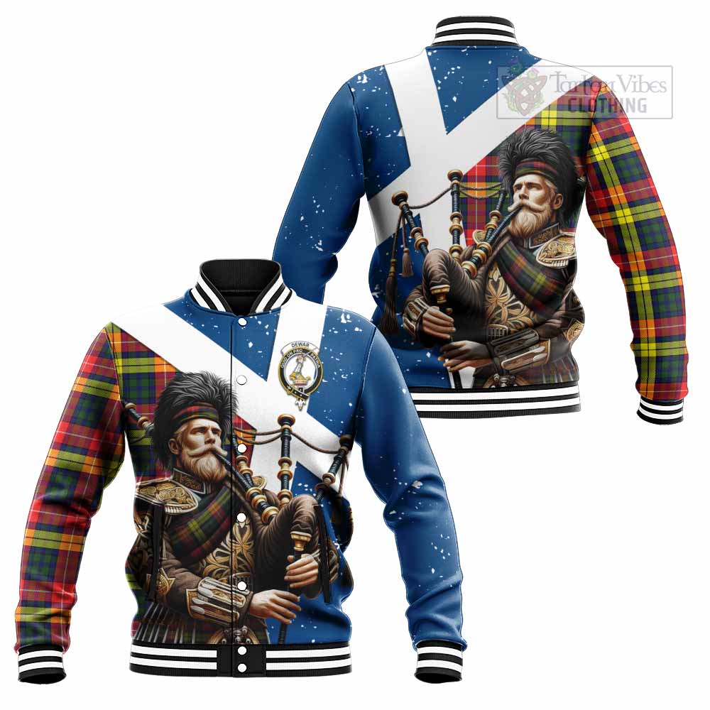 Dewar Tartan Baseball Jacket with Family Crest Scottish Bagpiper Vibes Unisex - Tartan Vibes Clothing