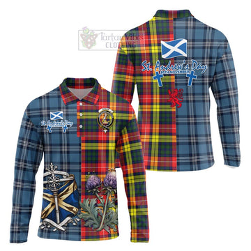 Dewar Tartan Long Sleeve Polo Shirt Happy St. Andrew's Day Half Tartan Style Unisex - Tartan Vibes Clothing