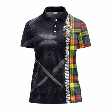 Dewar Tartan Women's Polo Shirt with Family Crest Cross Sword Thistle Celtic Vibes Women - Tartan Vibes Clothing