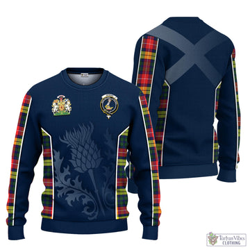 Tartan Vibes Clothing Dewar Tartan Knitted Sweatshirt with Family Crest and Scottish Thistle Vibes Sport Style