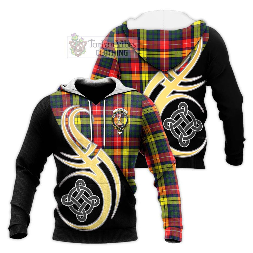 Dewar Tartan Knitted Hoodie with Family Crest and Celtic Symbol Style Unisex Knitted Pullover Hoodie - Tartan Vibes Clothing