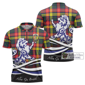 Dewar Tartan Zipper Polo Shirt with Alba Gu Brath Regal Lion Emblem Unisex - Tartan Vibes Clothing