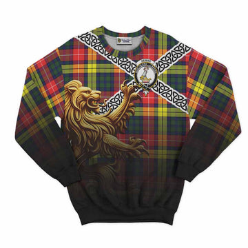 Dewar Crest Tartan Sweatshirt with Golden Lion Emblem Celtic Style Unisex - Tartan Vibes Clothing