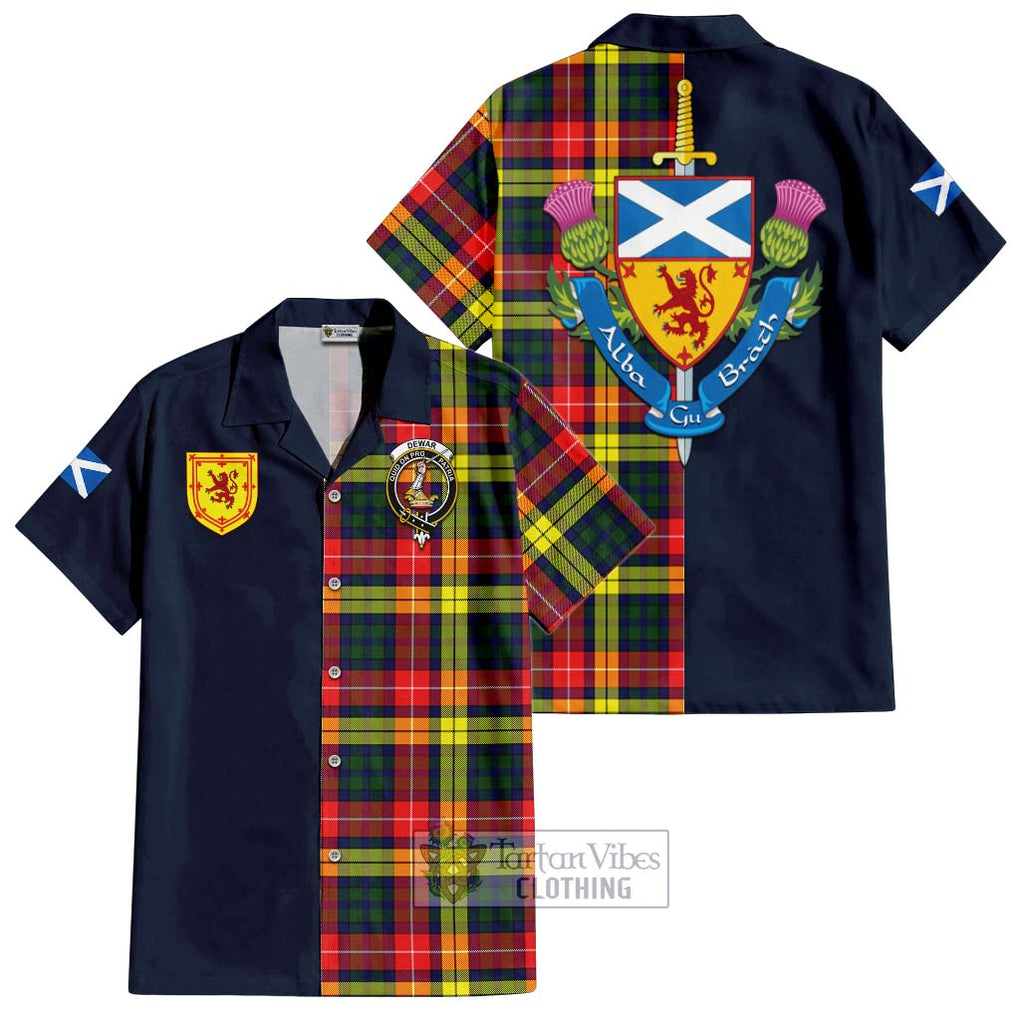 Dewar Tartan Hawaiian Shirt Alba with Scottish Lion Royal Arm Half Style Kid - Tartan Vibes Clothing