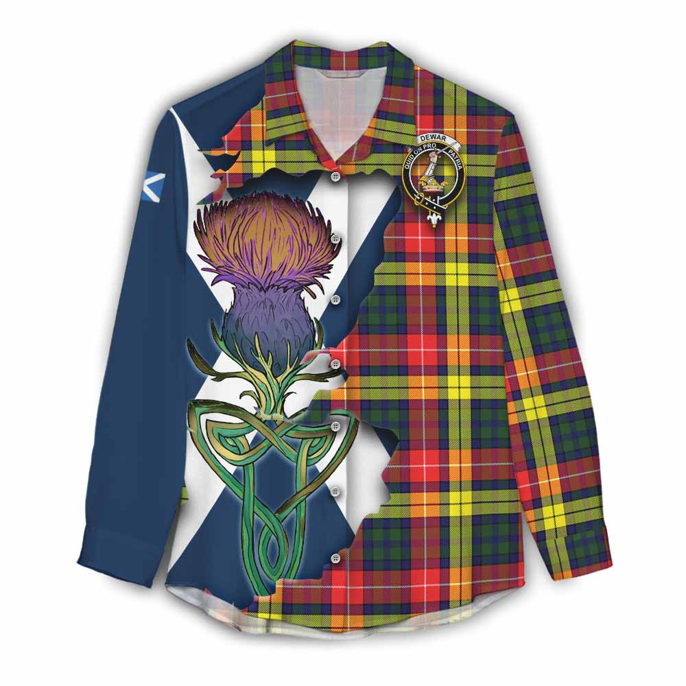Dewar Tartan Family Crest Women's Casual Shirt Scottish Thistle Celtic Inspired Female - Tartan Vibes Clothing