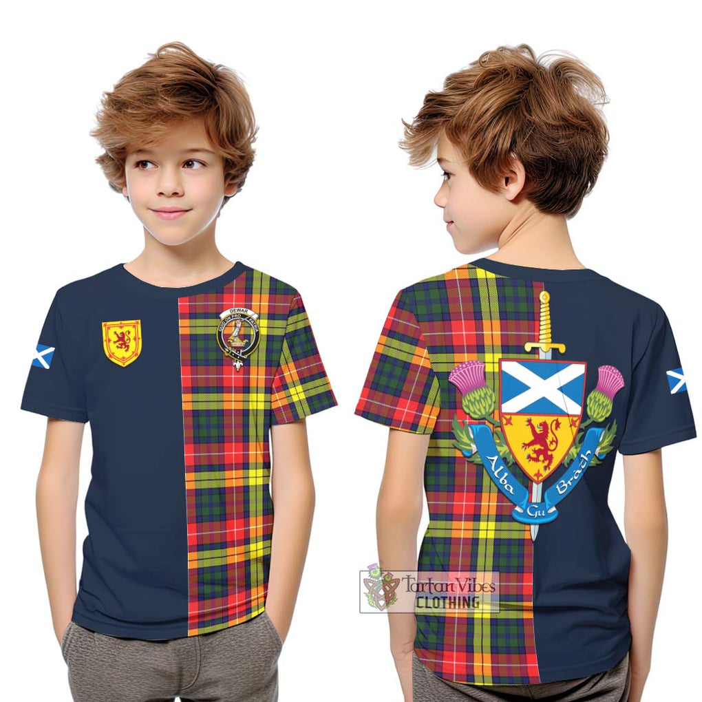 Dewar Tartan Kid T-Shirt Alba with Scottish Lion Royal Arm Half Style Youth XL Size14 - Tartan Vibes Clothing
