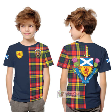 Dewar Tartan Kid T-Shirt Alba with Scottish Lion Royal Arm Half Style Youth XL Size14 - Tartan Vibes Clothing