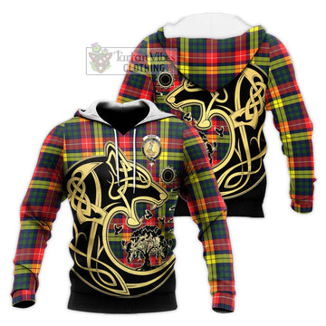 Dewar Tartan Knitted Hoodie with Family Crest Celtic Wolf Style Unisex Knitted Pullover Hoodie - Tartan Vibes Clothing
