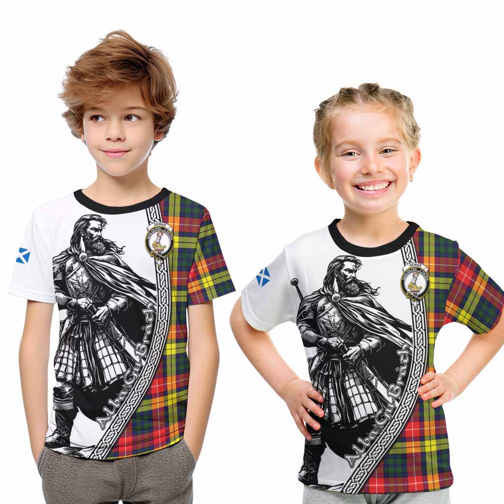 Dewar Tartan Clan Crest Kid T-Shirt with Highlander Warrior Celtic Style Youth XL Size14 - Tartan Vibes Clothing
