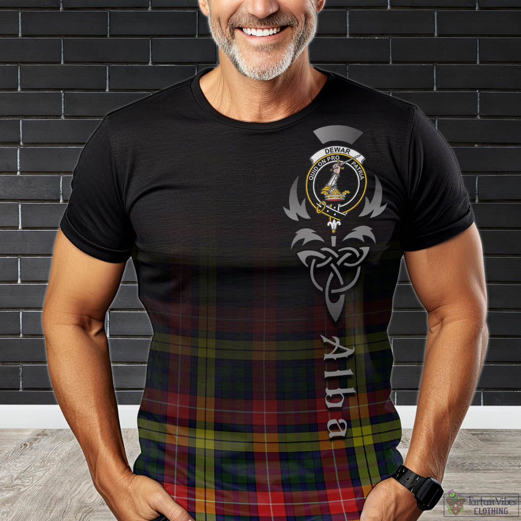 Tartan Vibes Clothing Dewar Tartan T-Shirt Featuring Alba Gu Brath Family Crest Celtic Inspired