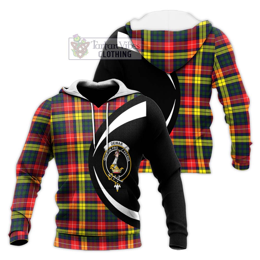 Dewar Tartan Knitted Hoodie with Family Crest Circle Style Unisex Knitted Pullover Hoodie - Tartan Vibes Clothing