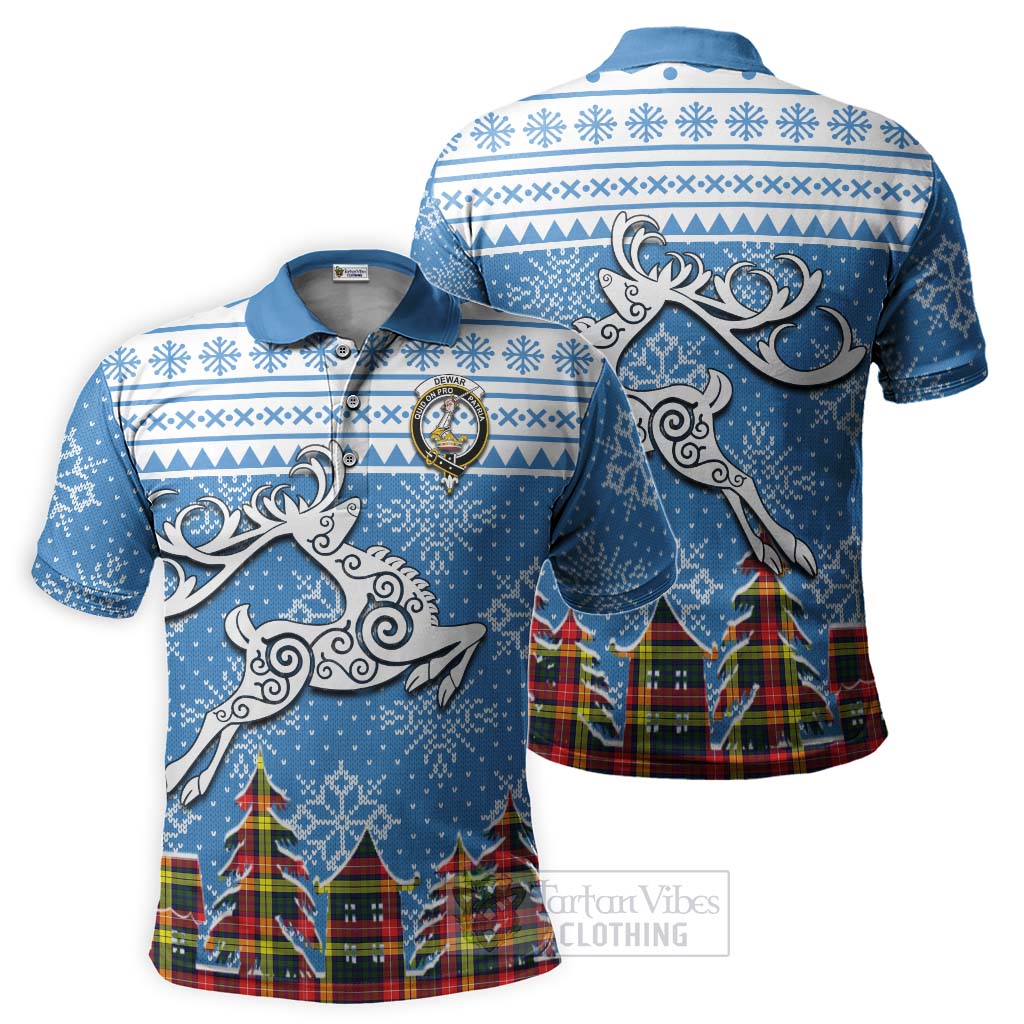 Tartan Vibes Clothing Dewar Clan Christmas Polo Shirt Celtic Reindeer Style