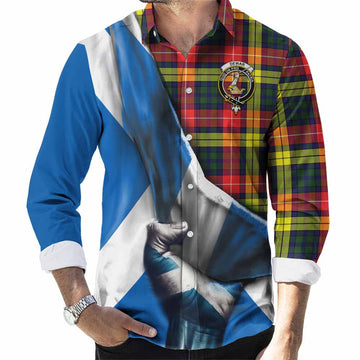 Dewar Tartan Long Sleeve Button Shirt with Family Crest Scotland Patriotic Style Men's Shirt S - Tartan Vibes Clothing