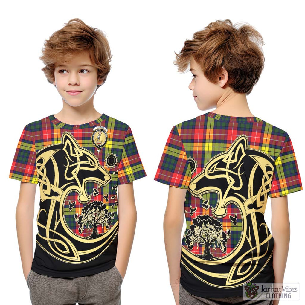Dewar Tartan Kid T-Shirt with Family Crest Celtic Wolf Style Youth XL Size14 - Tartan Vibes Clothing