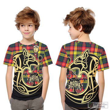 Dewar Tartan Kid T-Shirt with Family Crest Celtic Wolf Style Youth XL Size14 - Tartan Vibes Clothing
