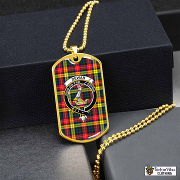 Dewar Tartan Dog Tag Necklace with Family Crest Gold No - Tartan Vibes Clothing