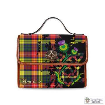 Tartan Vibes Clothing Dewar Tartan Waterproof Canvas Bag with Scotland Map and Thistle Celtic Accents