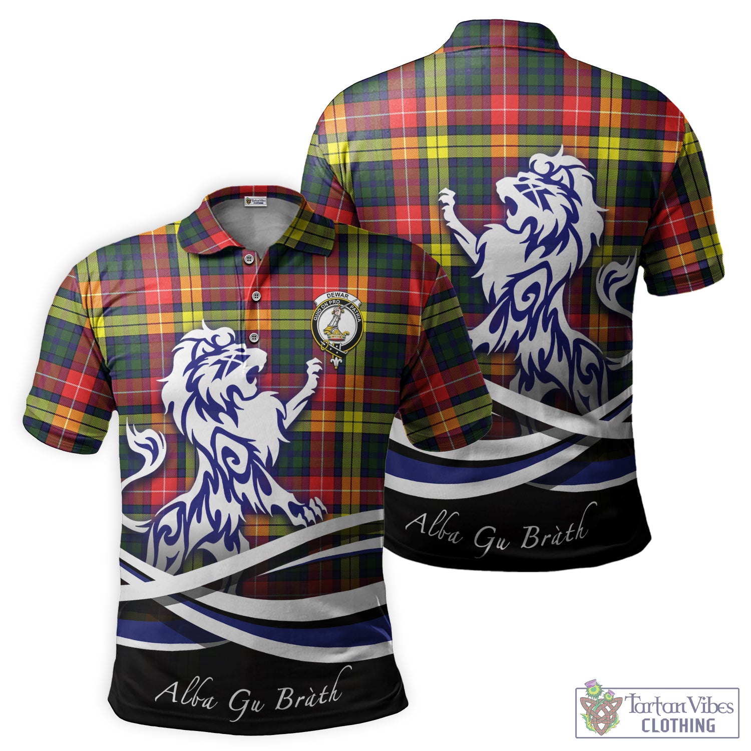 Dewar Tartan Polo Shirt with Alba Gu Brath Regal Lion Emblem - Tartan Vibes Clothing