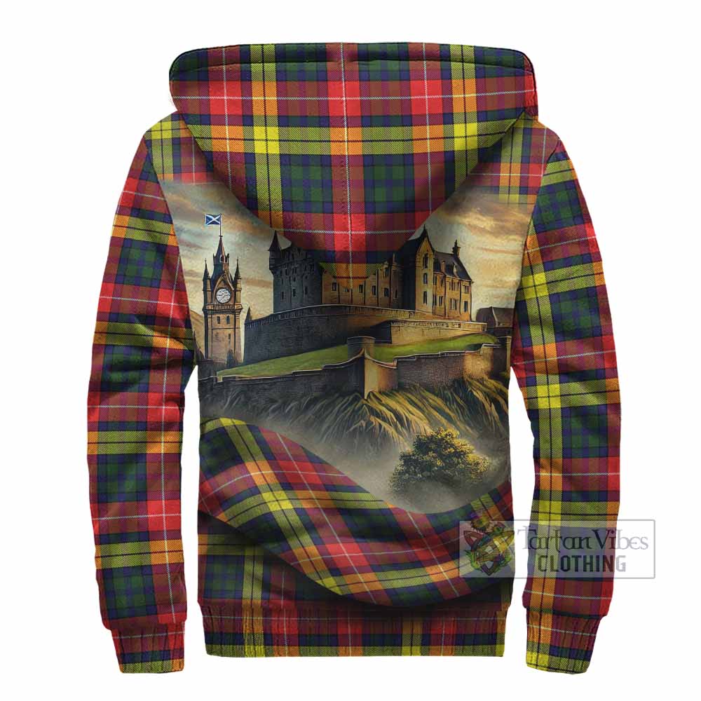 Dewar Tartan Family Crest Sherpa Hoodie with Scottish Ancient Castle Style - Tartan Vibes Clothing