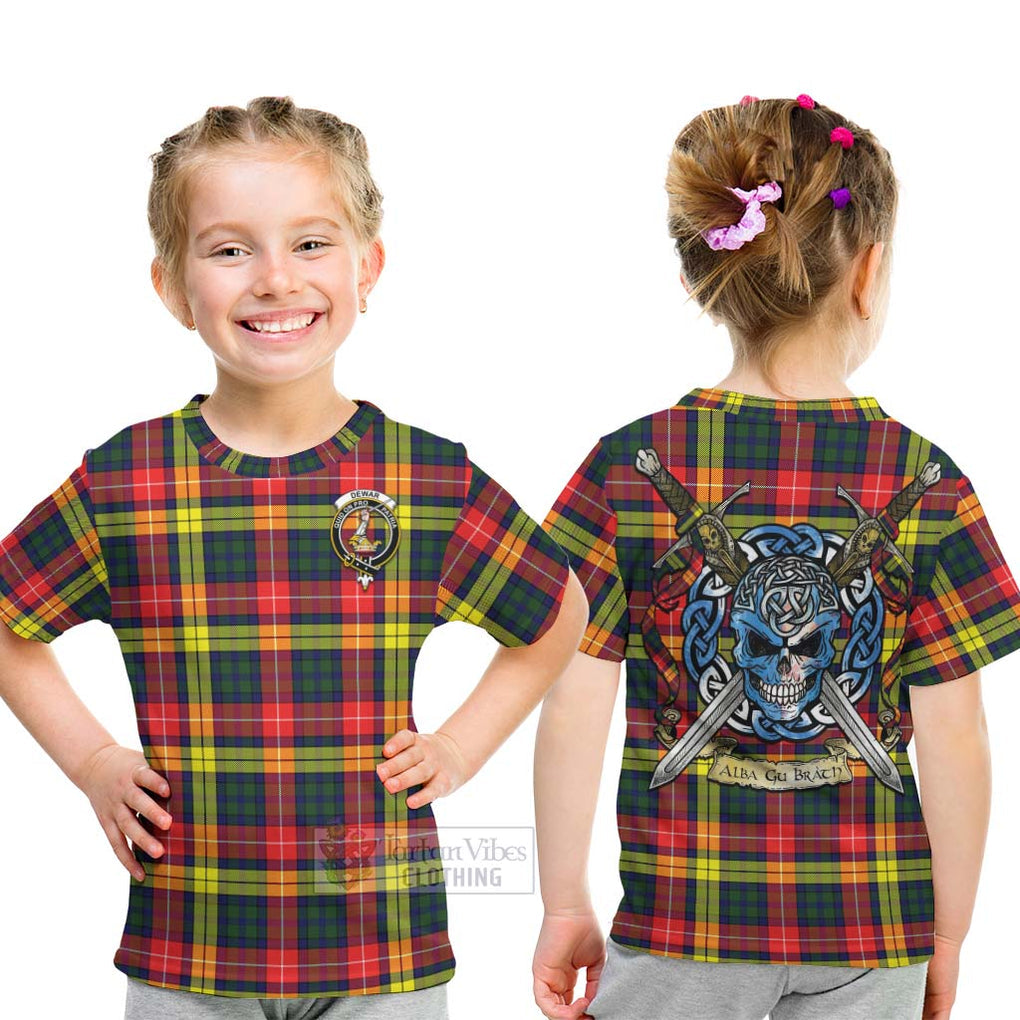 Dewar Tartan Kid T-Shirt with Family Crest Celtic Skull Style - Tartan Vibes Clothing