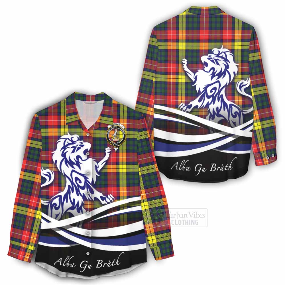 Dewar Tartan Women's Casual Shirt with Alba Gu Brath Regal Lion Emblem - Tartan Vibes Clothing