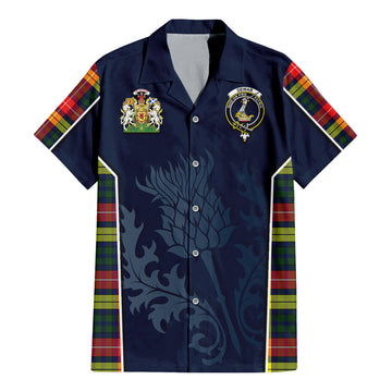 Dewar Tartan Hawaiian Shirt with Family Crest and Scottish Thistle Vibes Sport Style - Tartan Vibes Clothing