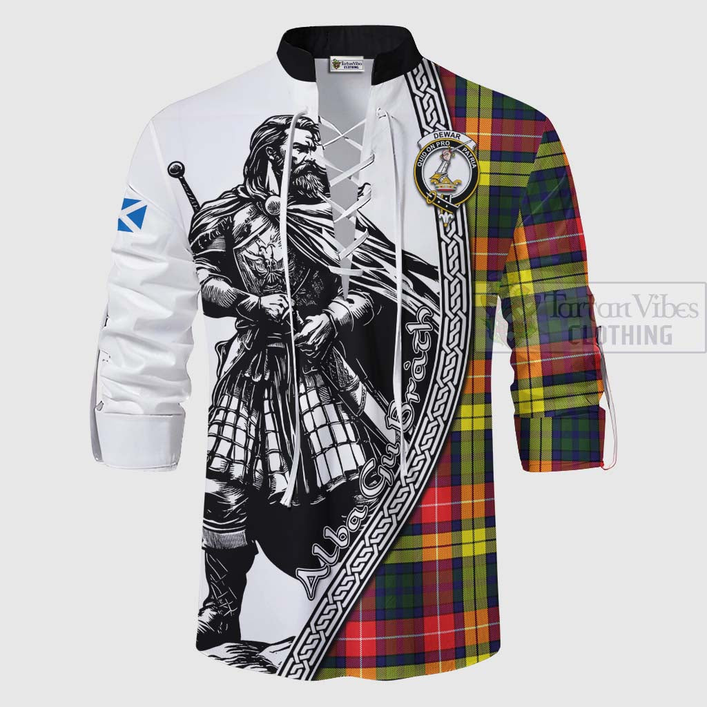 Dewar Tartan Clan Crest Ghillie Kilt Shirt with Highlander Warrior Celtic Style - Tartan Vibes Clothing