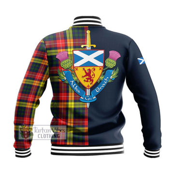 Dewar Tartan Baseball Jacket Alba with Scottish Lion Royal Arm Half Style - Tartan Vibes Clothing