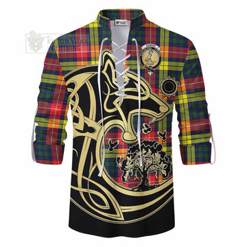 Dewar Tartan Ghillie Kilt Shirt with Family Crest Celtic Wolf Style - Tartan Vibes Clothing