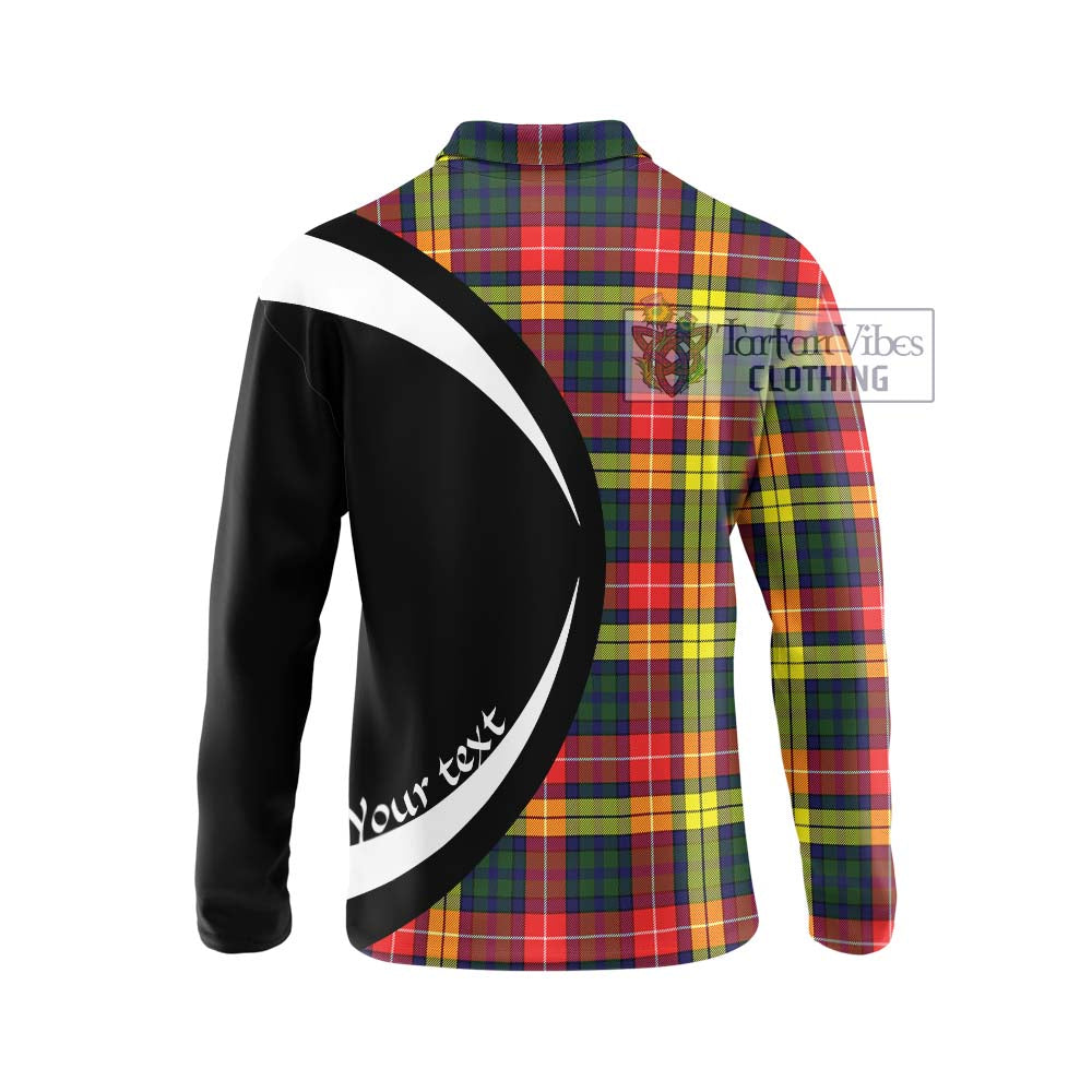Dewar Tartan Long Sleeve Polo Shirt with Family Crest Circle Style - Tartan Vibes Clothing