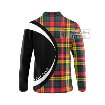 Dewar Tartan Long Sleeve Polo Shirt with Family Crest Circle Style - Tartan Vibes Clothing