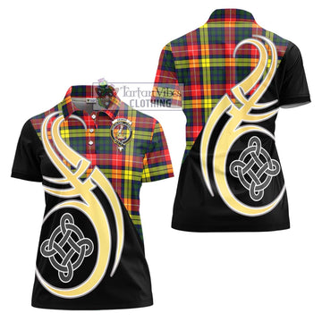 Dewar Tartan Women's Polo Shirt with Family Crest and Celtic Symbol Style - Tartan Vibes Clothing