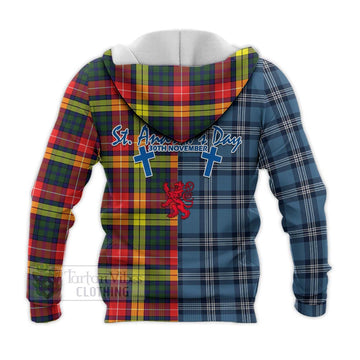 Dewar Tartan Knitted Hoodie Happy St. Andrew's Day Half Tartan Style - Tartan Vibes Clothing