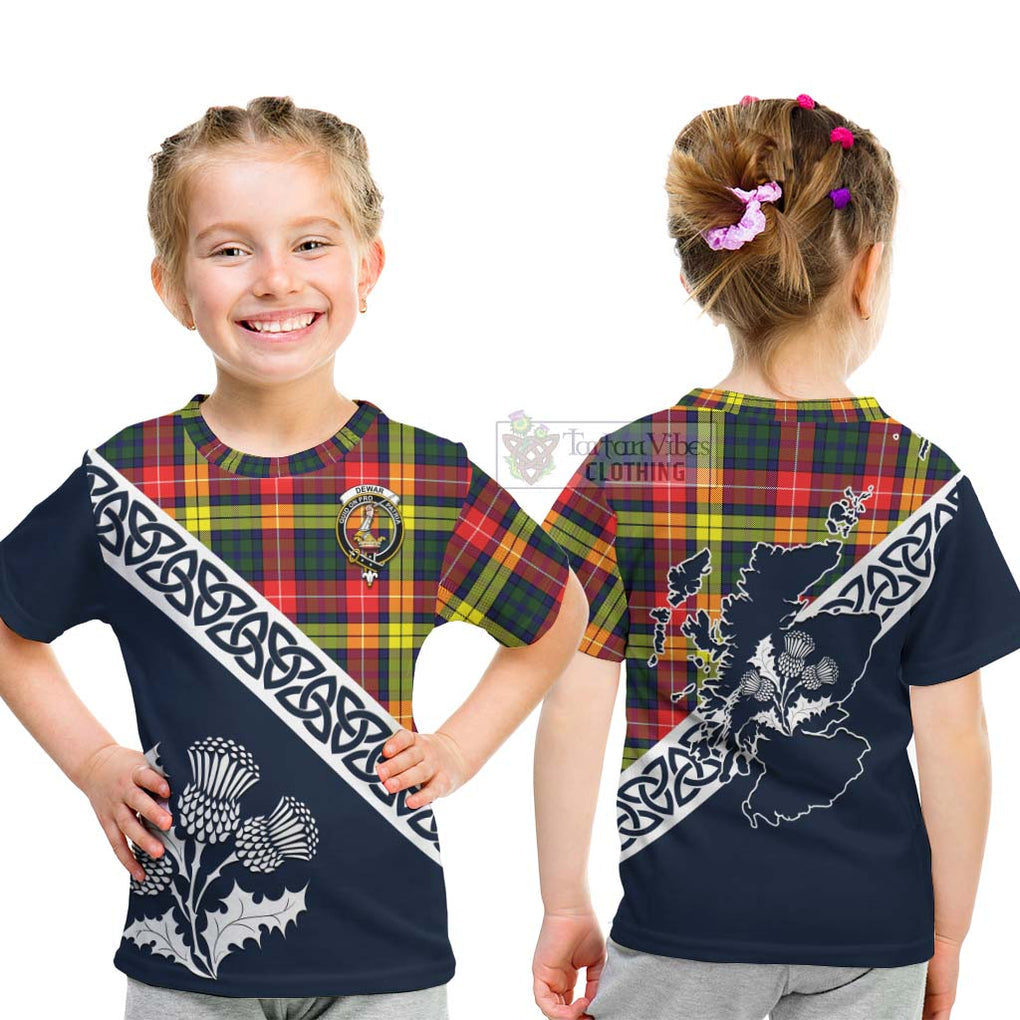 Dewar Tartan Kid T-Shirt Featuring Thistle and Scotland Map - Tartan Vibes Clothing