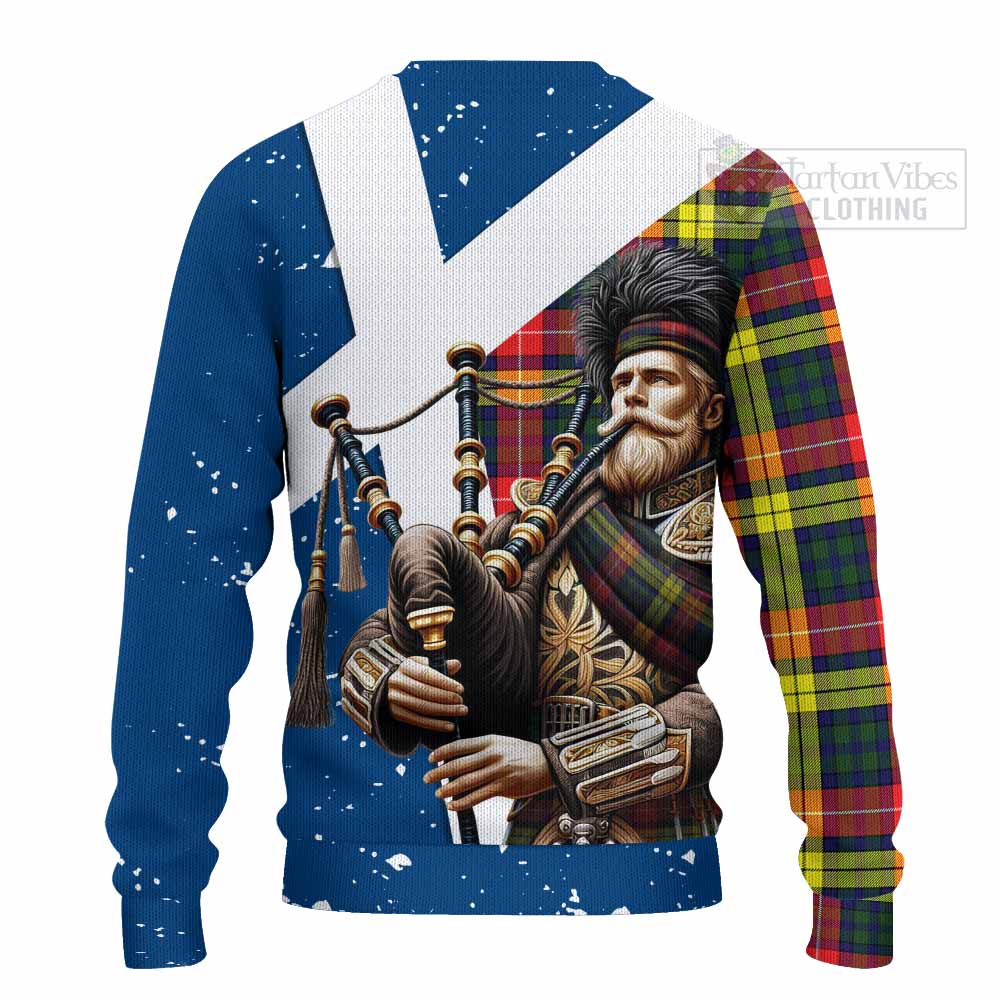 Dewar Tartan Knitted Sweater with Family Crest Scottish Bagpiper Vibes - Tartan Vibes Clothing
