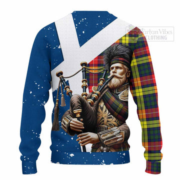 Dewar Tartan Knitted Sweater with Family Crest Scottish Bagpiper Vibes - Tartan Vibes Clothing