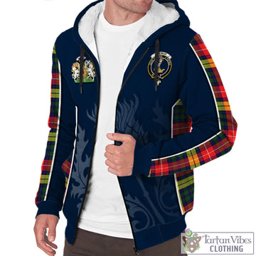 Dewar Tartan Sherpa Hoodie with Family Crest and Scottish Thistle Vibes Sport Style