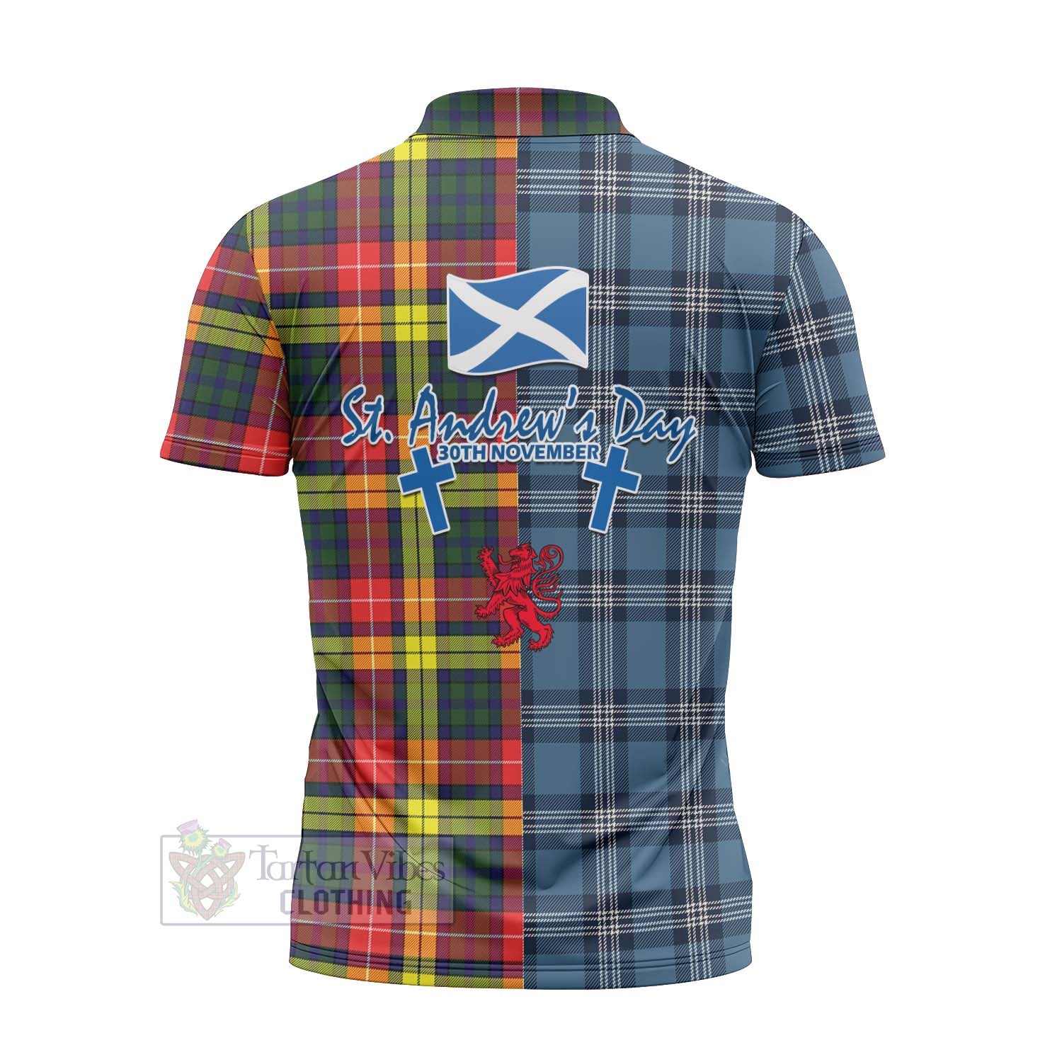 Dewar Tartan Zipper Polo Shirt Happy St. Andrew's Day Half Tartan Style - Tartan Vibes Clothing