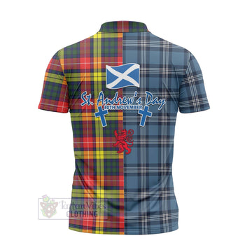 Dewar Tartan Zipper Polo Shirt Happy St. Andrew's Day Half Tartan Style - Tartan Vibes Clothing