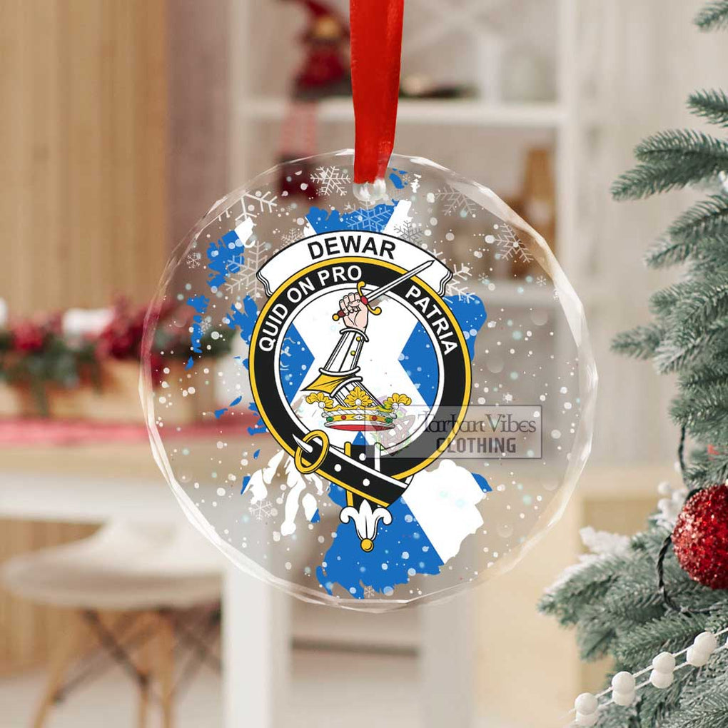 Dewar Clan Crest Christmas Glass Ornament with Scotland Map - 2D-tartanvibesclothing