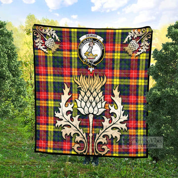 Tartan Vibes Clothing Dewar Tartan Quilt with Family Crest and Golden Thistle Style