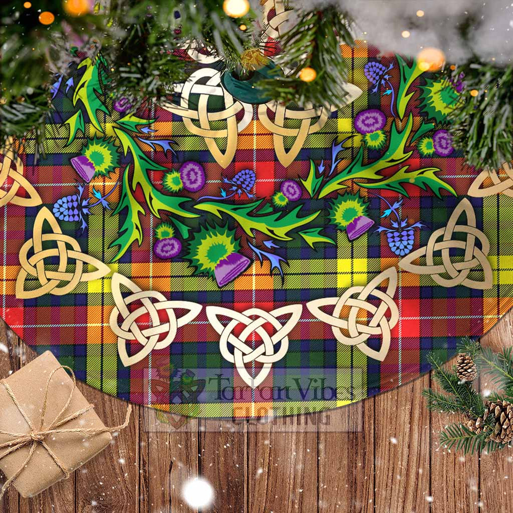 Tartan Vibes Clothing Dewar Tartan Christmas Tree Skirt with Thistle Celtic Knot Style