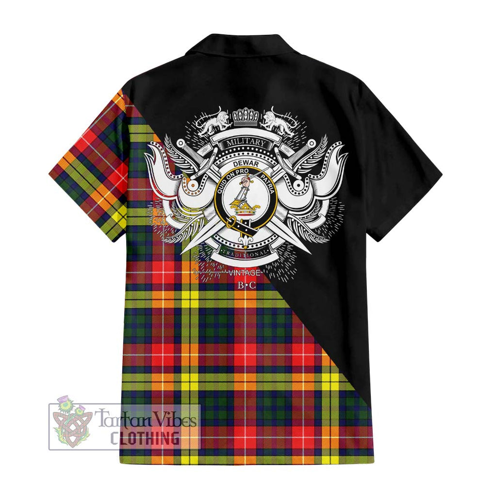 Dewar Tartan Hawaiian Shirt with Family Crest and Military Logo Style - Tartan Vibes Clothing