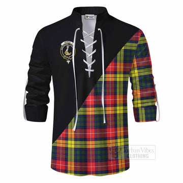 Dewar Tartan Ghillie Kilt Shirt with Family Crest and Military Logo Style - Tartan Vibes Clothing