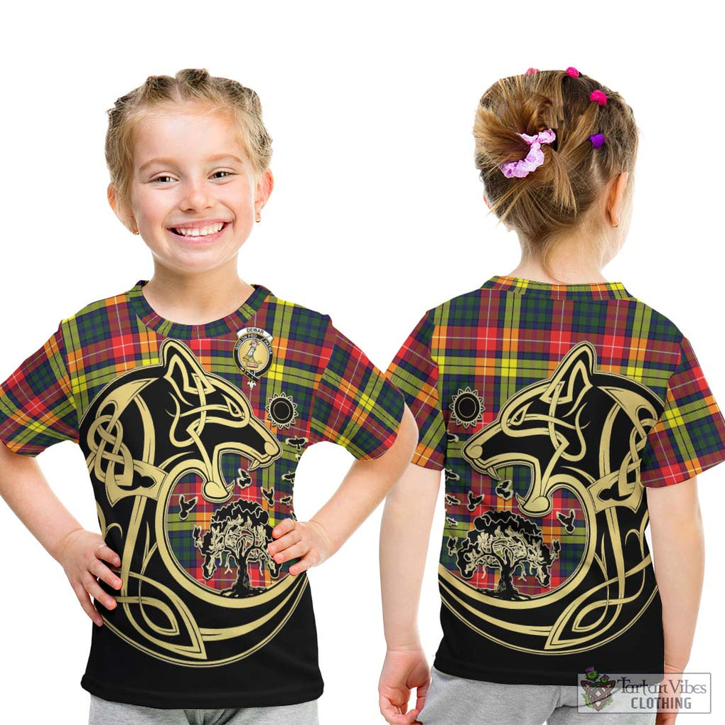 Dewar Tartan Kid T-Shirt with Family Crest Celtic Wolf Style - Tartan Vibes Clothing