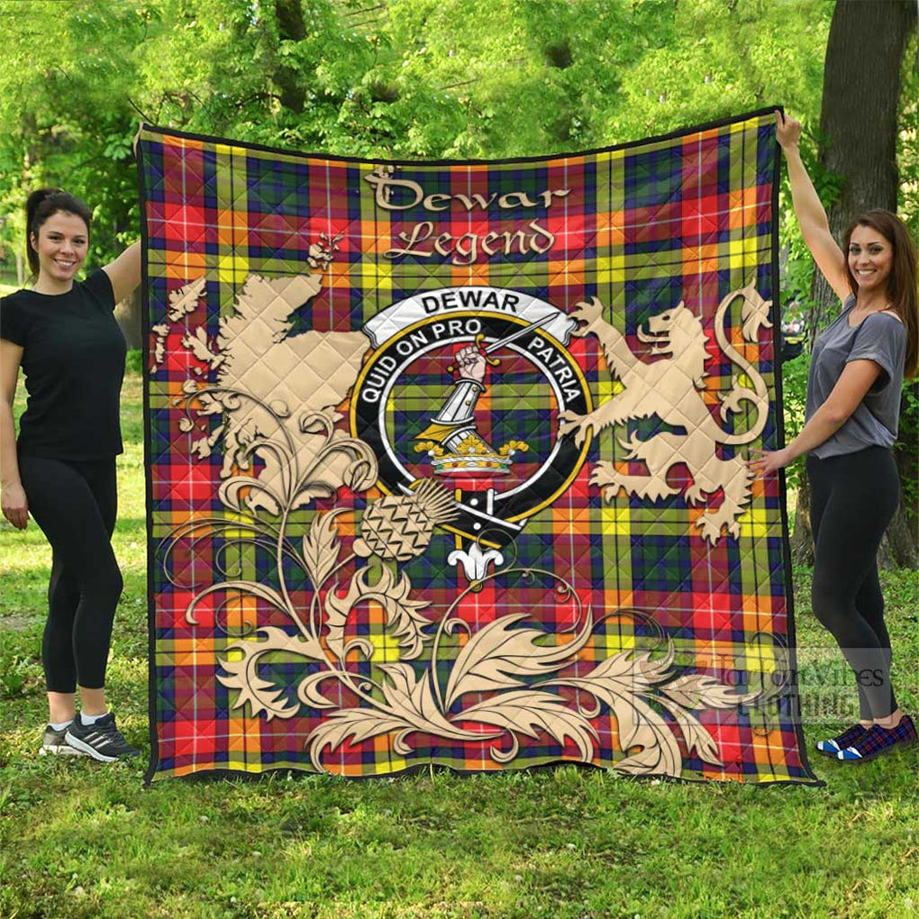 Tartan Vibes Clothing Dewar Tartan Quilt with Family Crest and Scottish Symbol Style
