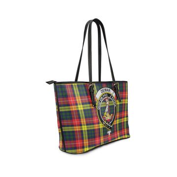 Dewar Tartan Leather Tote Bag with Family Crest